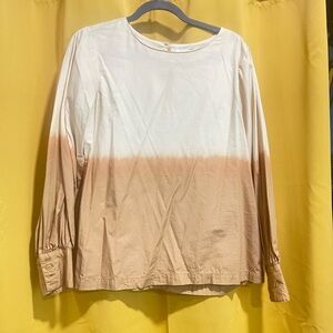 Anthropologie White and Tan Ombre Blouse